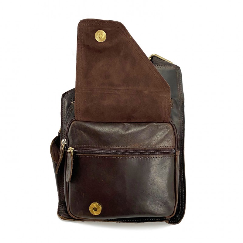 Чоловіча шкіряна сумка Folster крос боді через плече темно-коричнева - 10 фото