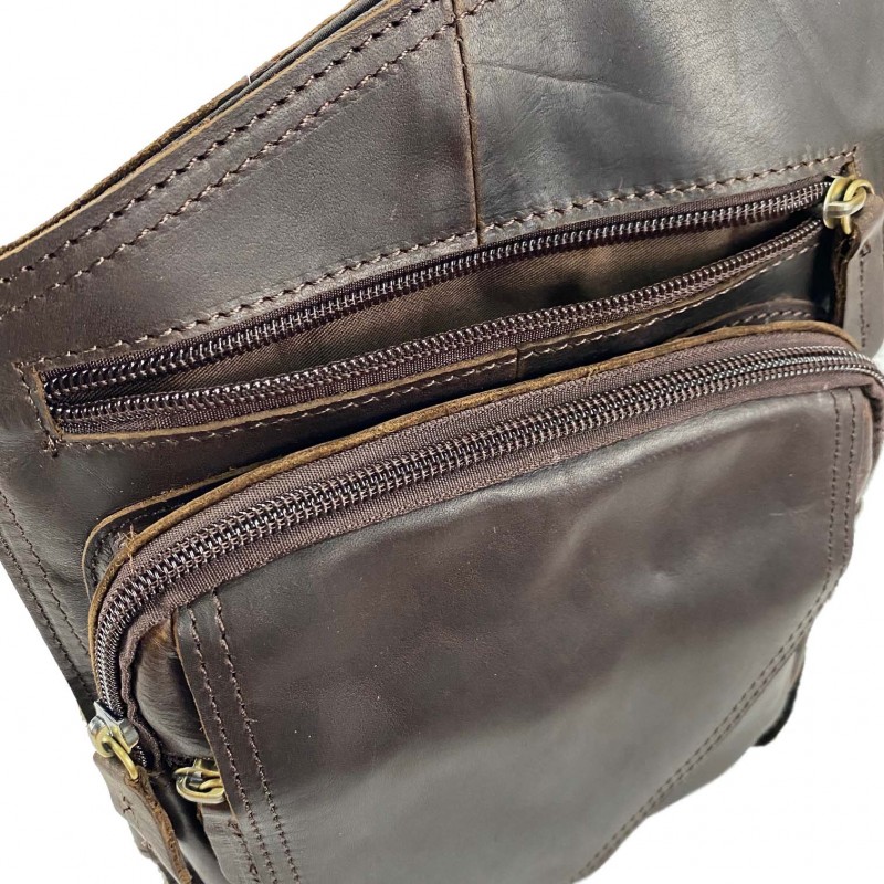 Мужская кожаная сумка Folster кросс боди через плечо темно-коричневая - 11 фото