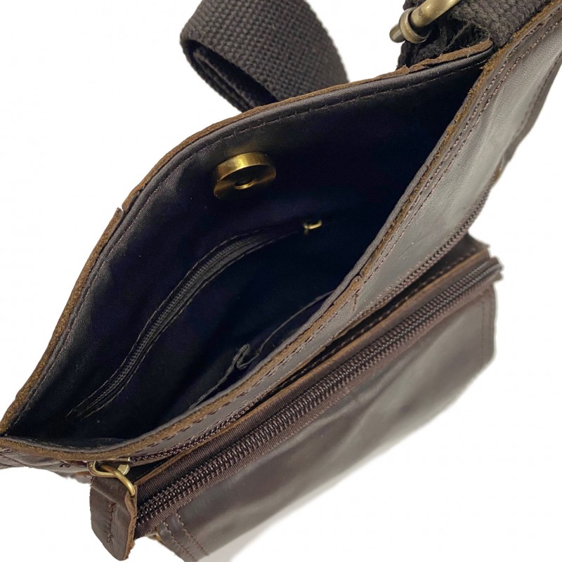 Мужская кожаная сумка Folster кросс боди через плечо темно-коричневая - 12 фото