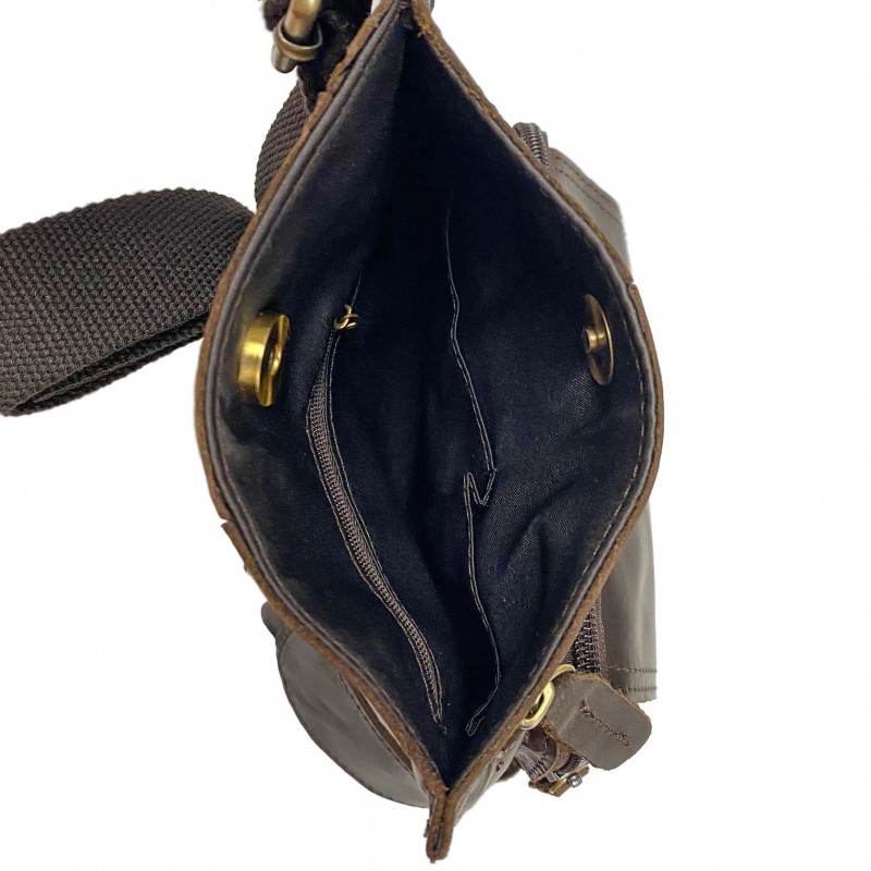 Чоловіча шкіряна сумка Folster крос боді через плече темно-коричнева - 13 фото