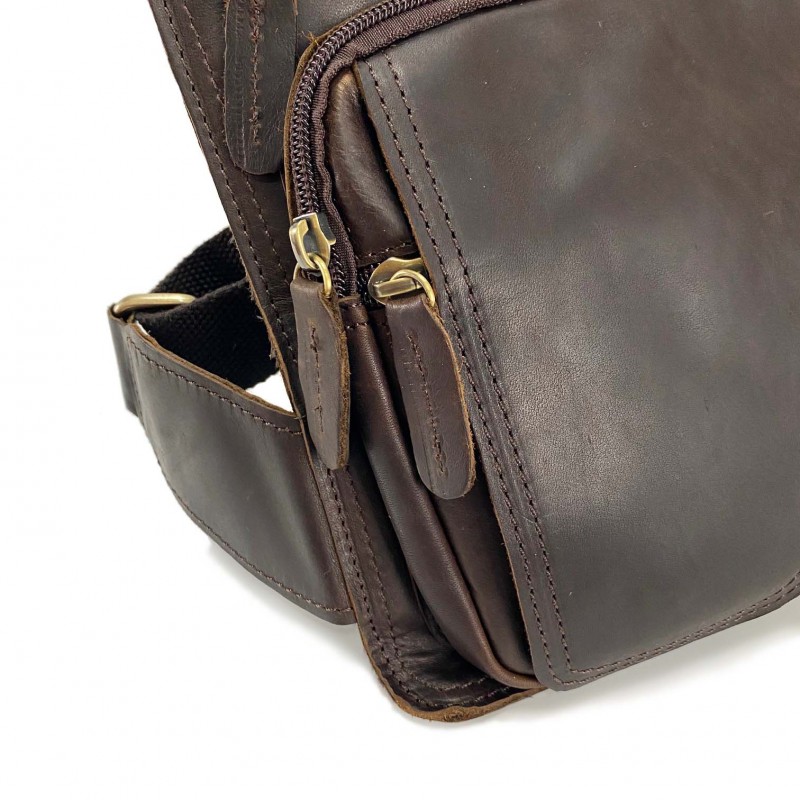 Чоловіча шкіряна сумка Folster крос боді через плече темно-коричнева - 14 фото