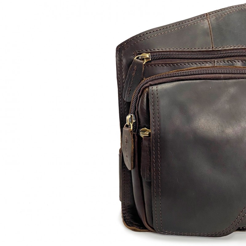 Мужская кожаная сумка Folster кросс боди через плечо темно-коричневая - 15 фото