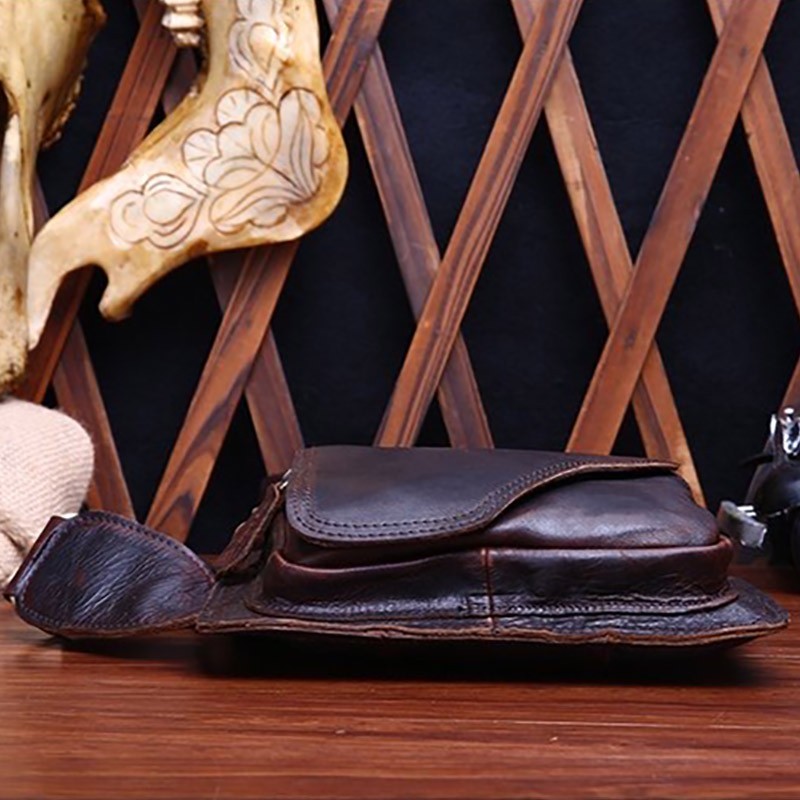 Чоловіча шкіряна сумка Folster крос боді через плече темно-коричнева - 16 фото