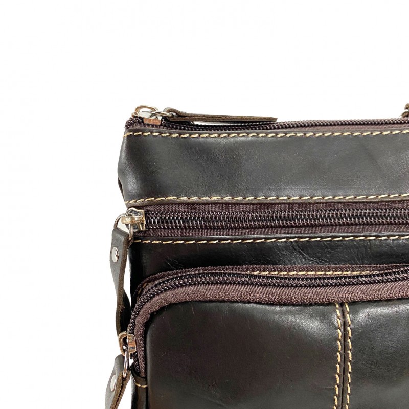 Мужская кожаная сумка-барсетка Wilson через плечо темно-коричневая - 4 фото