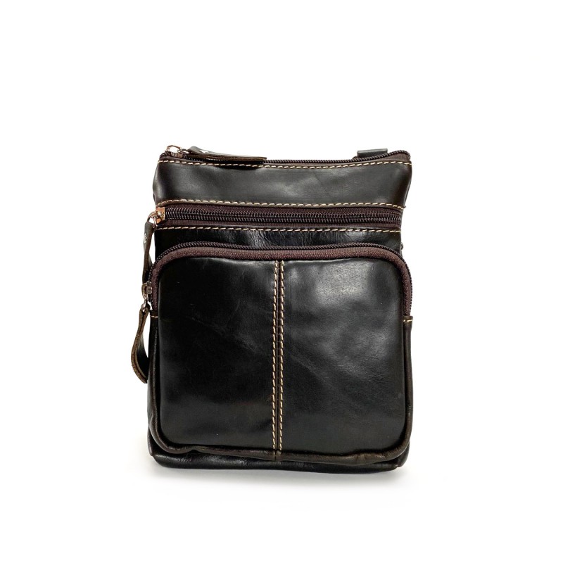 Мужская кожаная сумка-барсетка Wilson через плечо темно-коричневая - 7 фото