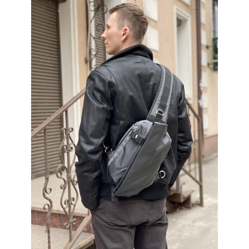 Чоловіча сумка слінг Mackar Edition через плече сіро-чорна - 2 фото
