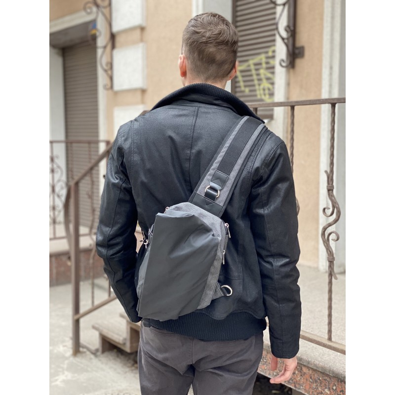 Мужская сумка слинг Mackar Edition через плечо серо-черная - 3 фото