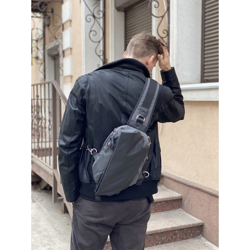 Мужская сумка слинг Mackar Edition через плечо серо-черная - 4 фото