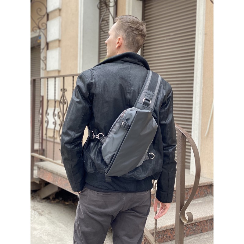 Мужская сумка слинг Mackar Edition через плечо серо-черная - 5 фото