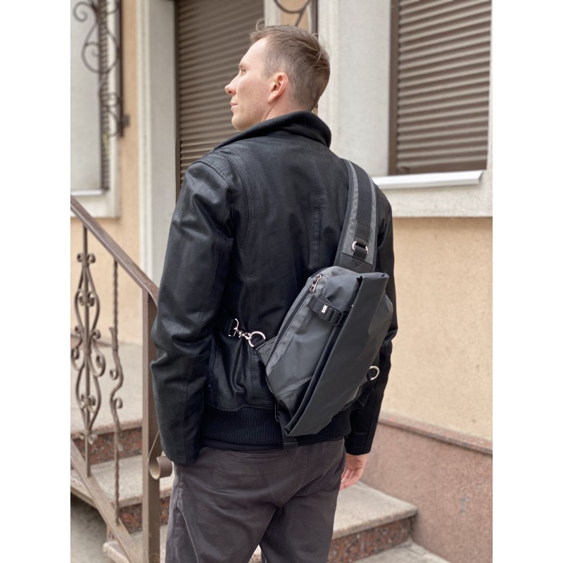 Чоловіча сумка слінг Mackar Edition через плече сіро-чорна - 6 фото