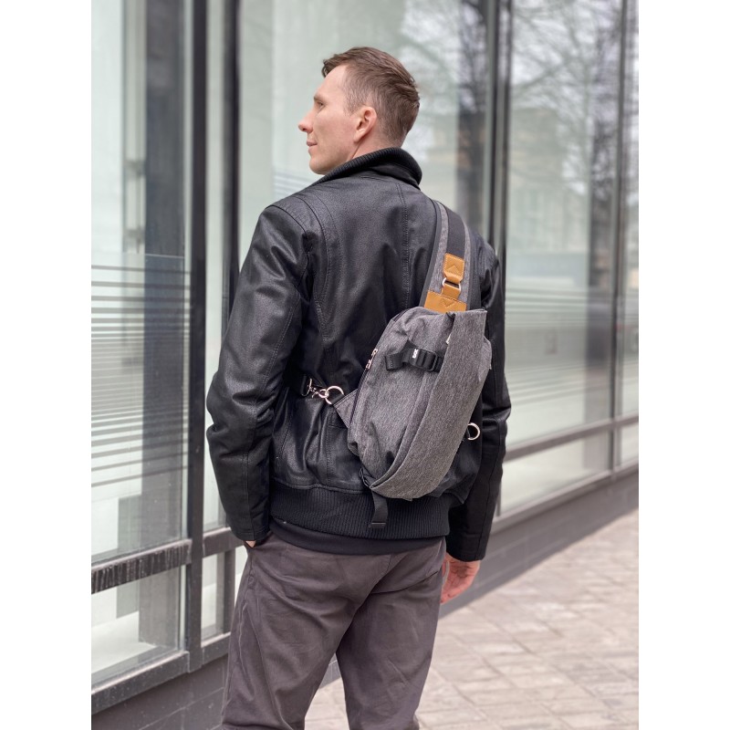 Мужская сумка слинг Mackar Style через плечо серая - 2 фото