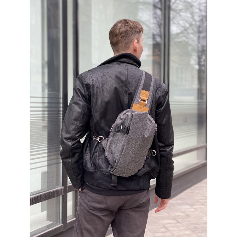 Мужская сумка слинг Mackar Style через плечо серая - 3 фото