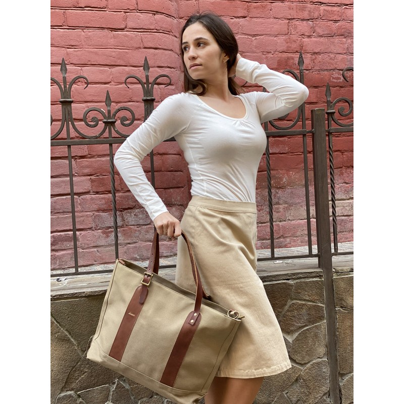 Женская городская сумка-тоут Carabo серо-коричневая - 2 фото