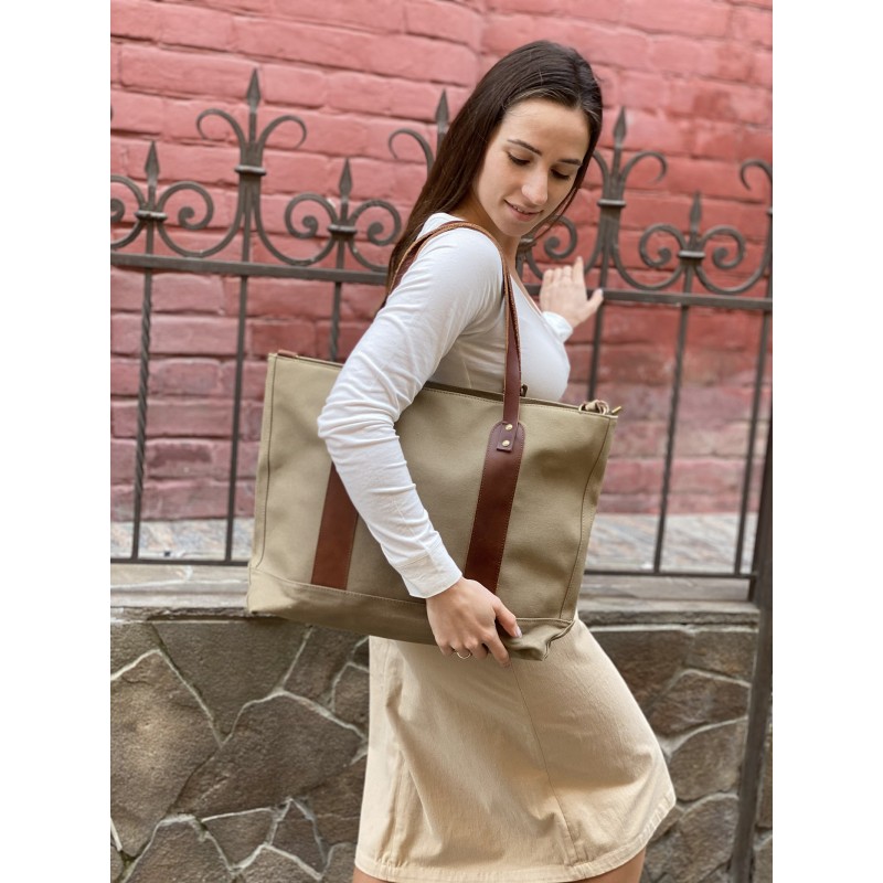 Женская городская сумка-тоут Carabo серо-коричневая - 3 фото