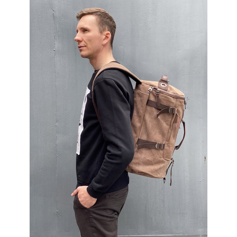 Мужской городской рюкзак-сумка Hunter коричневый - 6 фото