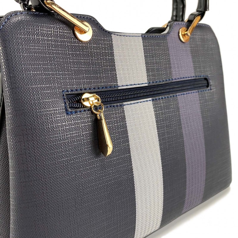 Женская классическая сумка Grace синяя с черными ручками - 6 фото