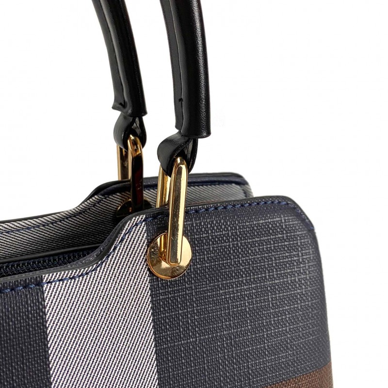 Женская классическая сумка Grace синяя с черными ручками - 12 фото