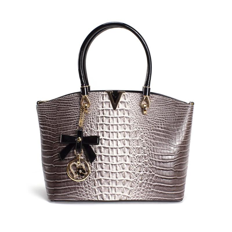 Женская классическая сумка Inessa серо-коричневая - 5 фото