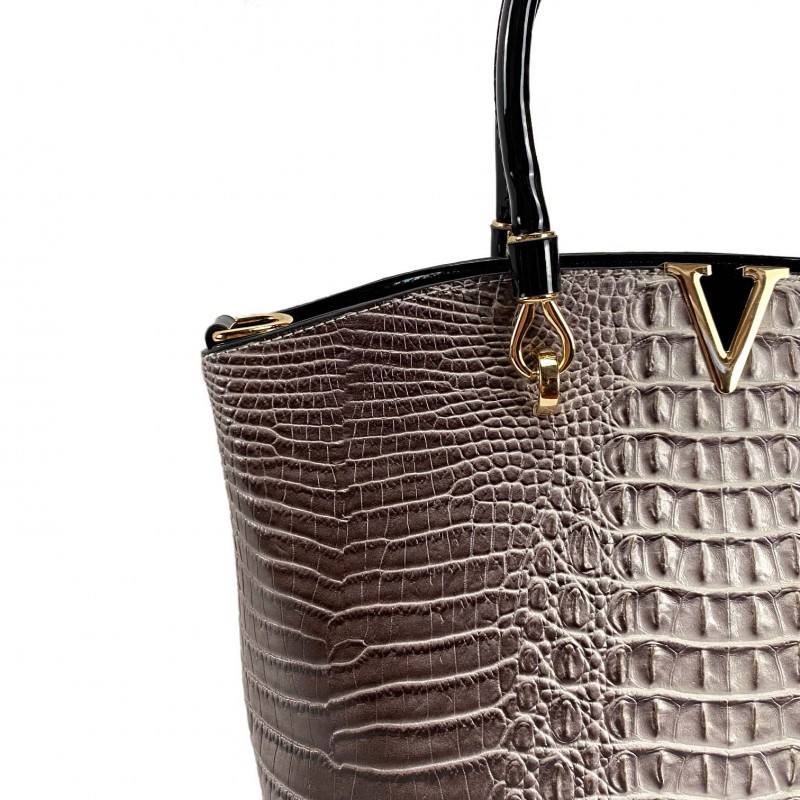 Женская классическая сумка Inessa серо-коричневая - 6 фото