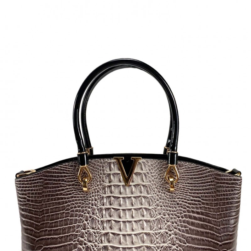 Женская классическая сумка Inessa серо-коричневая - 7 фото