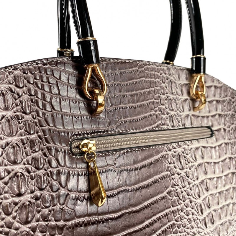 Женская классическая сумка Inessa серо-коричневая - 8 фото