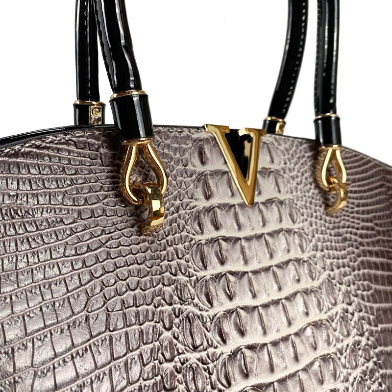 Женская классическая сумка Inessa серо-коричневая - 9 фото