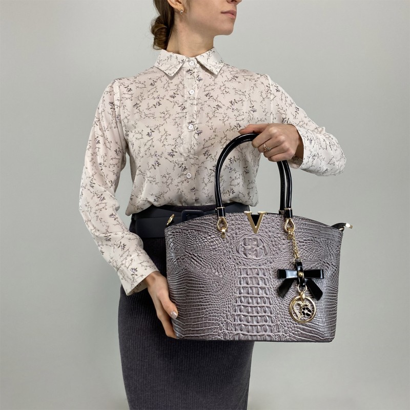 Женская классическая сумка Inessa серо-черная - 1 фото