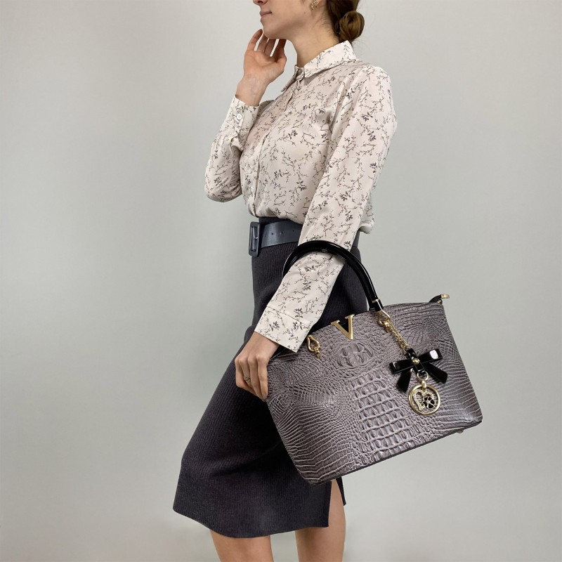 Женская классическая сумка Inessa серо-черная - 2 фото