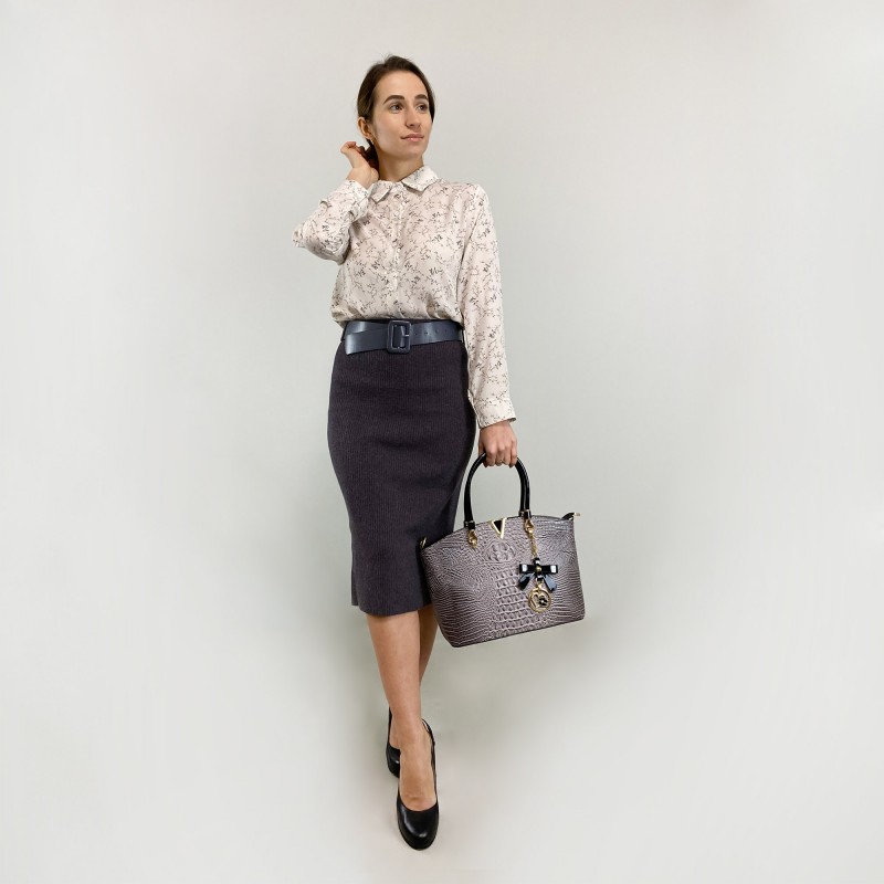 Женская классическая сумка Inessa серо-черная - 3 фото