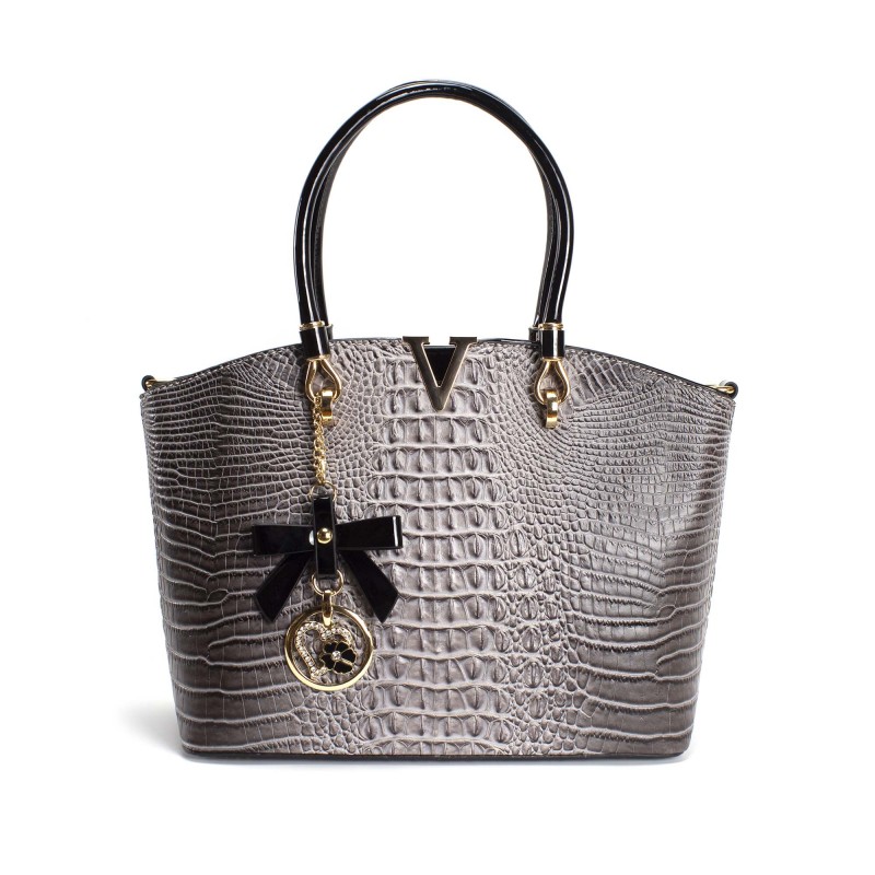 Женская классическая сумка Inessa серо-черная - 8 фото