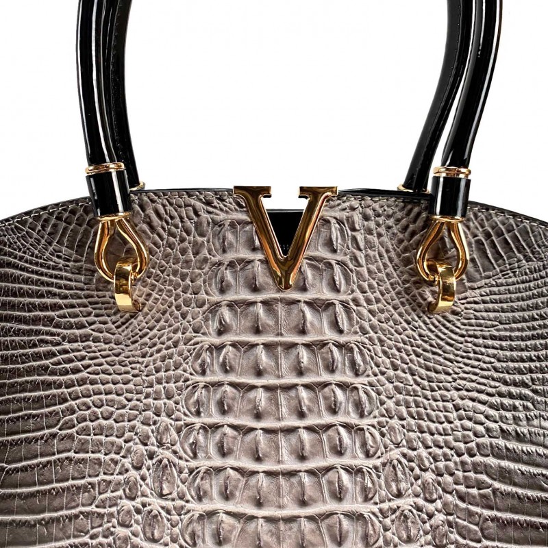 Женская классическая сумка Inessa серо-черная - 10 фото