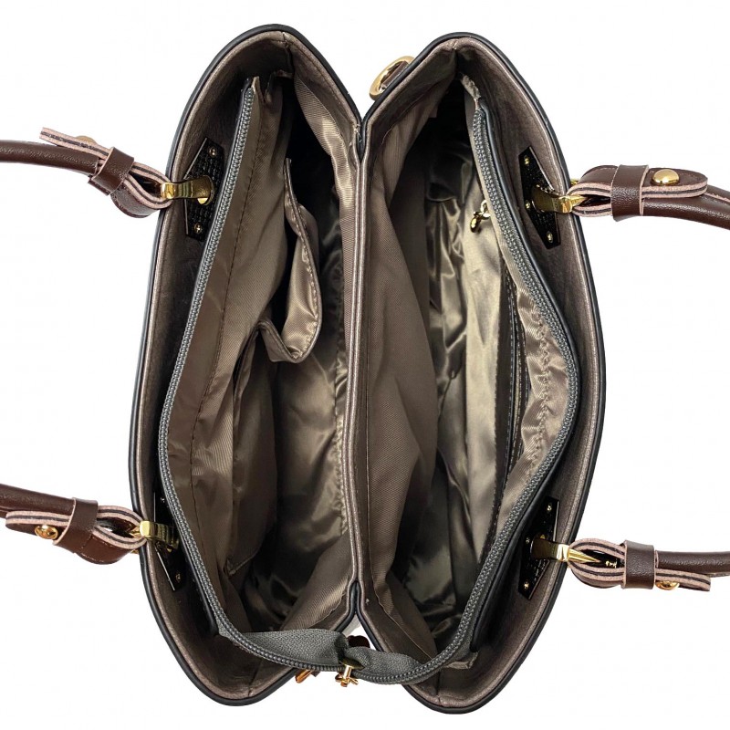 Женская классическая сумка Miranda серо-коричневая - 6 фото