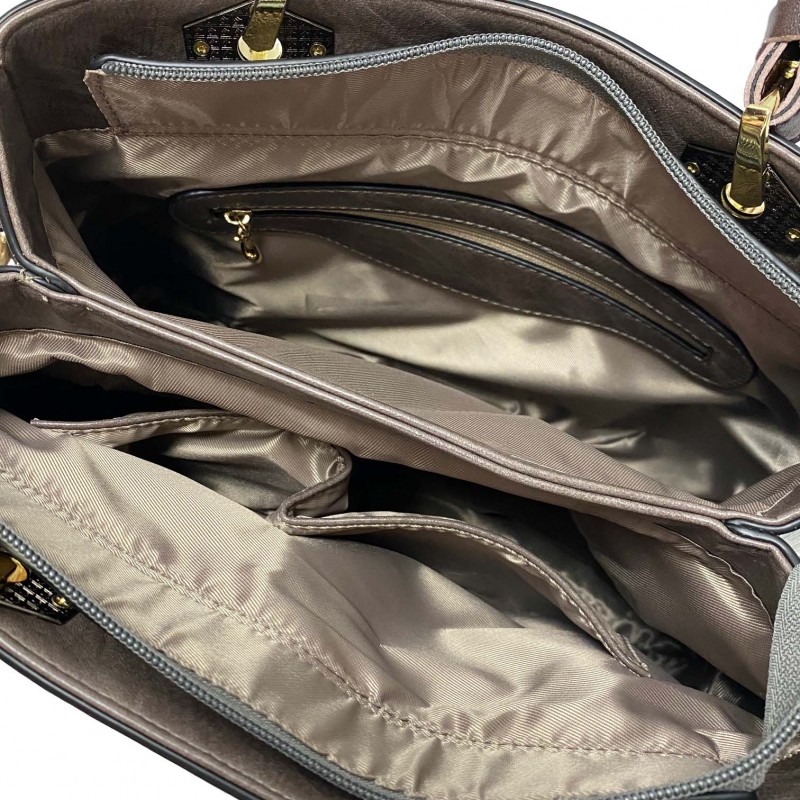 Женская классическая сумка Miranda серо-коричневая - 7 фото