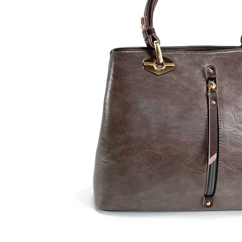 Женская классическая сумка Miranda серо-коричневая - 8 фото
