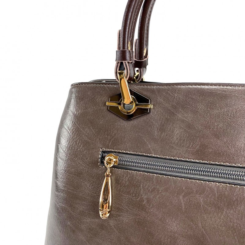 Женская классическая сумка Miranda серо-коричневая - 9 фото